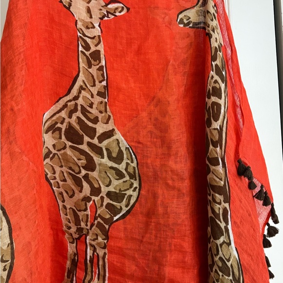 NWT Chico’s Gracie Giraffe Linen Scarf with Tassels- Brown & Orange - one size - Picture 2 of 5